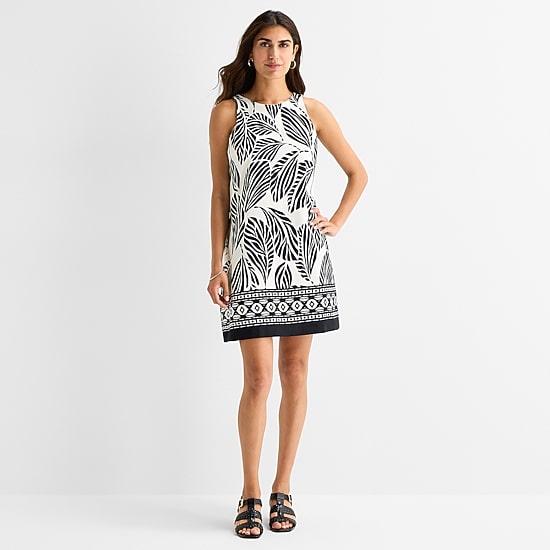 MSK Womens Round Neck Sleeveless Leaf Sheath Dress