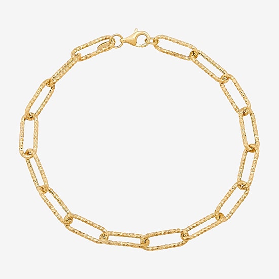 Womens 14K Gold 8 Inch Hollow Paperclip Chain Bracelet