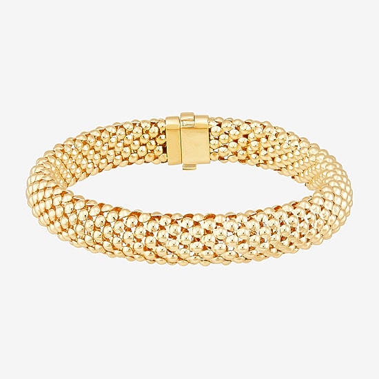 Womens 14K Gold 7.25 Inch Hollow Popcorn Chain Bracelet