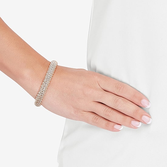 Womens 14K Gold 7.25 Inch Hollow Popcorn Chain Bracelet
