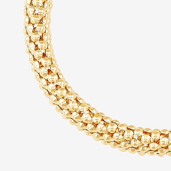 Womens 14K Gold 7.25 Inch Hollow Popcorn Chain Bracelet