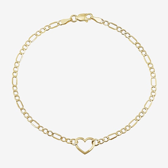 Womens 14K Gold Heart Charm Bracelet