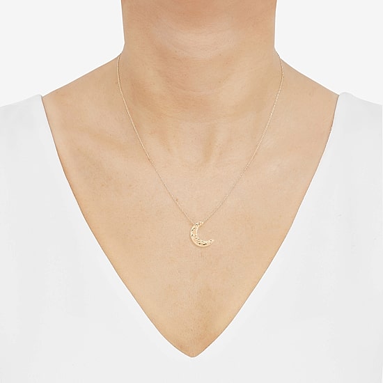 Womens 10K Gold Moon 20 Inch Pendant Necklace