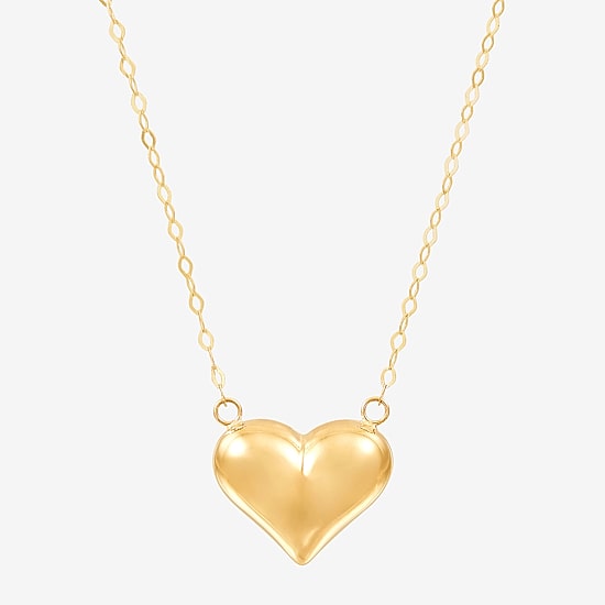 Womens 14K Gold Heart 17 Inch Pendant Necklace