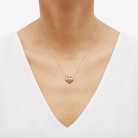 Womens 14K Gold Heart 17 Inch Pendant Necklace