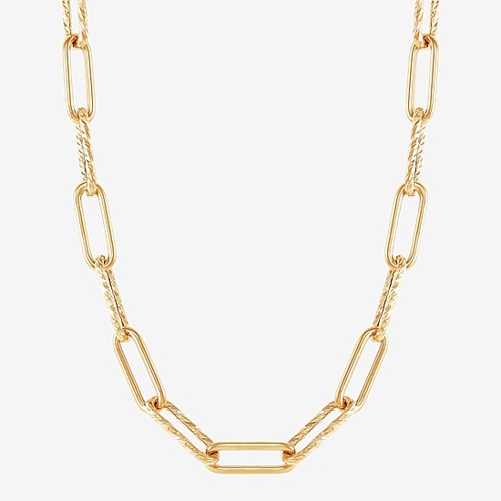 Womens 14K Gold 17 Inch Paperclip Chain Necklace