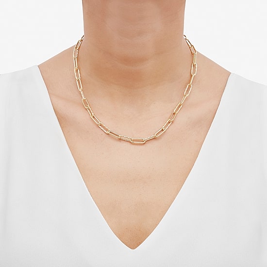 Womens 14K Gold 17 Inch Paperclip Chain Necklace
