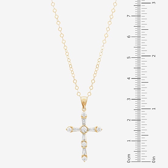 Womens White Cubic Zirconia 10K Gold Cross 18 Inch Pendant Necklace