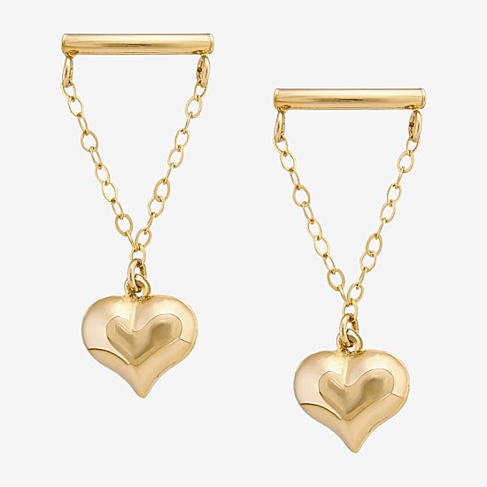 Womens 10K Gold Heart Drop Earrings