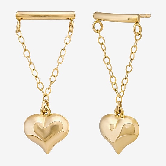 Womens 10K Gold Heart Drop Earrings