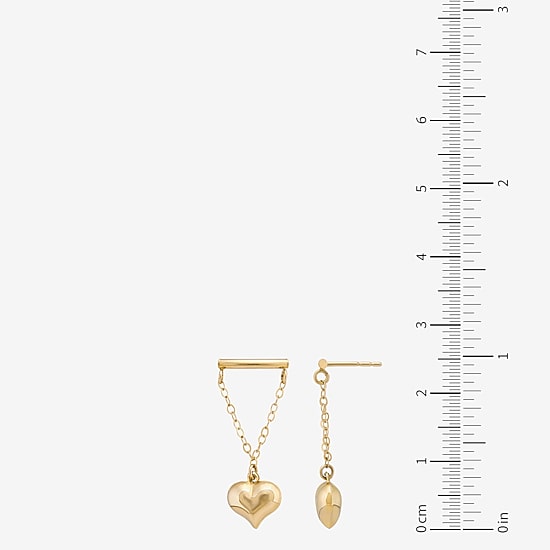 Womens 10K Gold Heart Drop Earrings