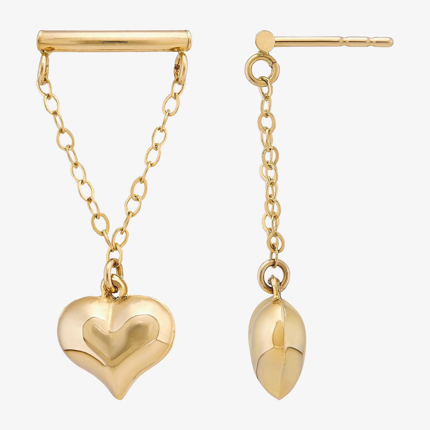 Womens 10K Gold Heart Drop Earrings