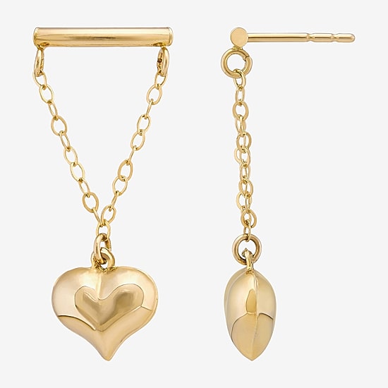 Womens 10K Gold Heart Drop Earrings