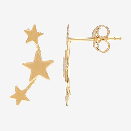 Womens 14K Gold Star Ear Climbers