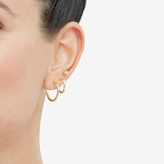 Womens 10K Gold 3 Pair Earring Set