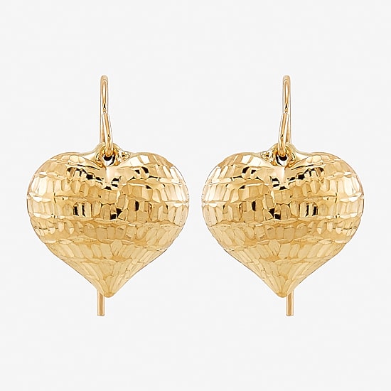 Womens 10K Gold Heart Drop Earrings