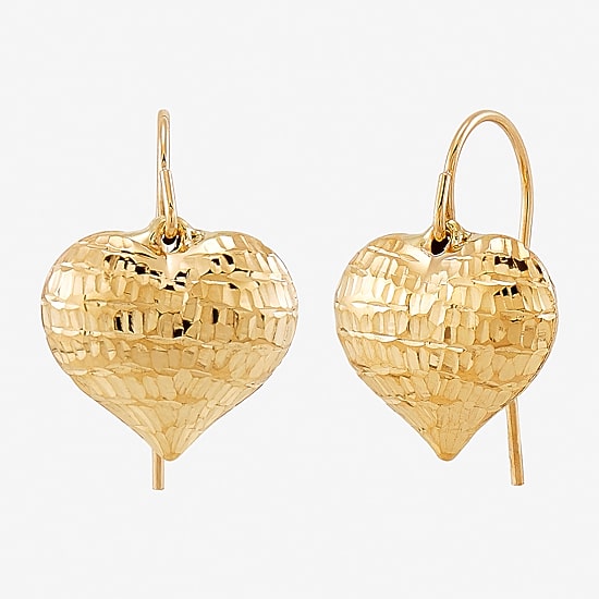 Womens 10K Gold Heart Drop Earrings