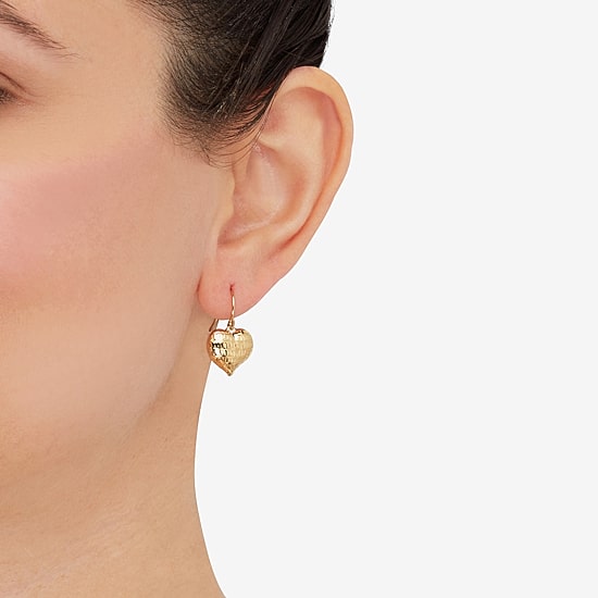 Womens 10K Gold Heart Drop Earrings