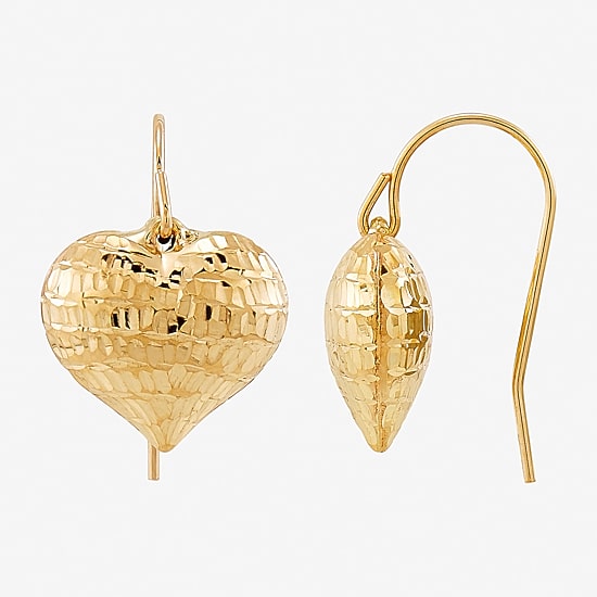 Womens 10K Gold Heart Drop Earrings
