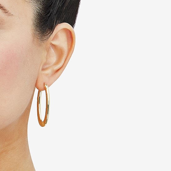 Womens 14K Gold 30mm Oval Hoop Earrings