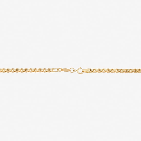 Womens 14K Gold 10 Inch Hollow Link Ankle Bracelet