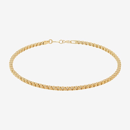 Womens 14K Gold 10 Inch Hollow Link Ankle Bracelet