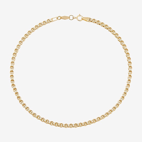 Womens 14K Gold 10 Inch Hollow Link Ankle Bracelet