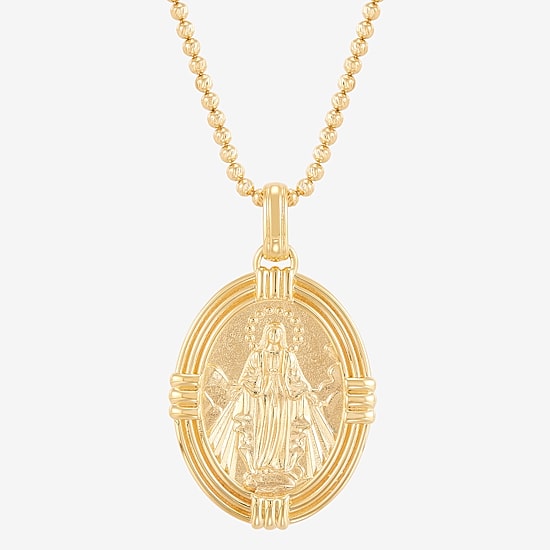 Virgin Mary Mens 14K Gold Over Silver Oval 22 Inch Pendant Necklace