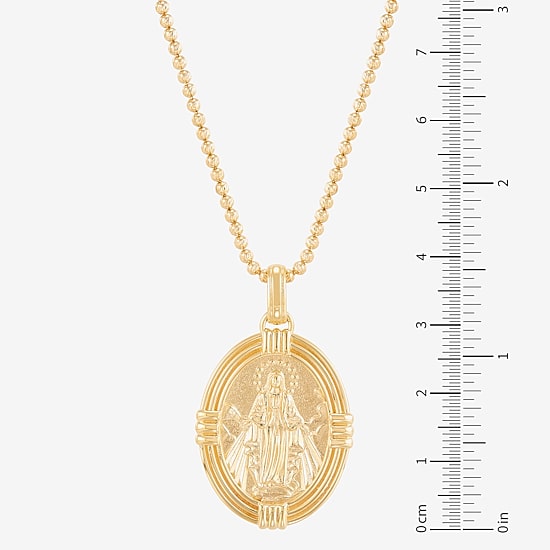 Virgin Mary Mens 14K Gold Over Silver Oval 22 Inch Pendant Necklace