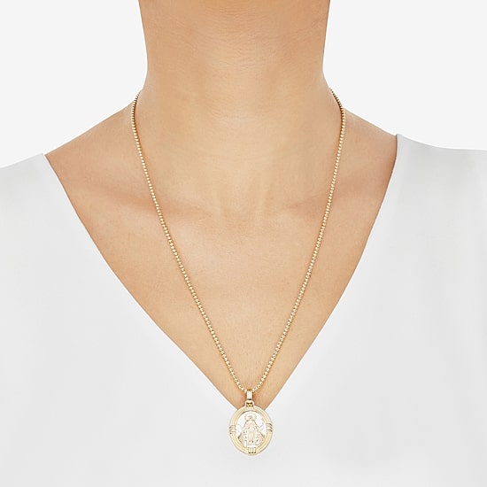 Virgin Mary Mens 14K Gold Over Silver Oval 22 Inch Pendant Necklace