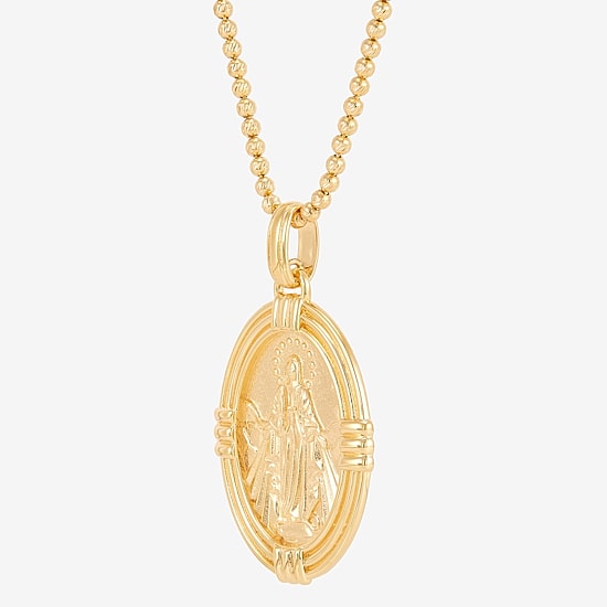 Virgin Mary Mens 14K Gold Over Silver Oval 22 Inch Pendant Necklace