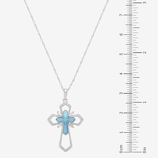 Cross Womens White Cubic Zirconia Sterling Silver Cross 18 Inch Pendant Necklace