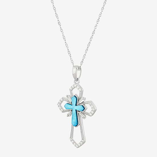 Cross Womens White Cubic Zirconia Sterling Silver Cross 18 Inch Pendant Necklace