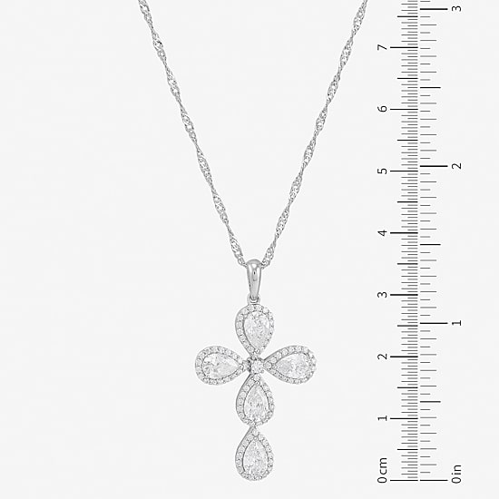 Cross Womens White Cubic Zirconia Sterling Silver Cross 18 Inch Pendant Necklace