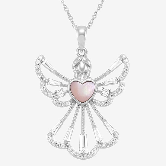 Womens White Cubic Zirconia Sterling Silver Angel 18 Inch Pendant Necklace