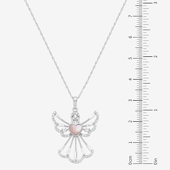 Womens White Cubic Zirconia Sterling Silver Angel 18 Inch Pendant Necklace