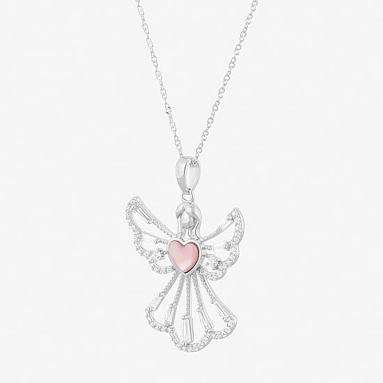 Womens White Cubic Zirconia Sterling Silver Angel 18 Inch Pendant Necklace
