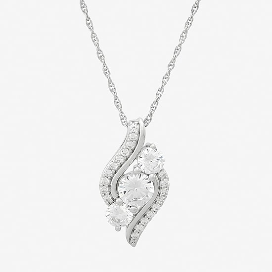 Womens White Cubic Zirconia Sterling Silver 18 Inch Pendant Necklace