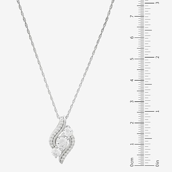 Womens White Cubic Zirconia Sterling Silver 18 Inch Pendant Necklace