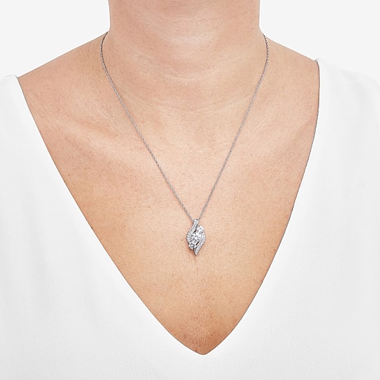 Womens White Cubic Zirconia Sterling Silver 18 Inch Pendant Necklace