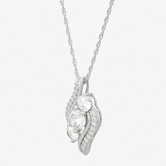 Womens White Cubic Zirconia Sterling Silver 18 Inch Pendant Necklace