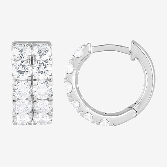 (G / Si1-Si2) Womens 2 CT. T.W. Lab Grown White Diamond Sterling Silver 13.2mm Hoop Earrings