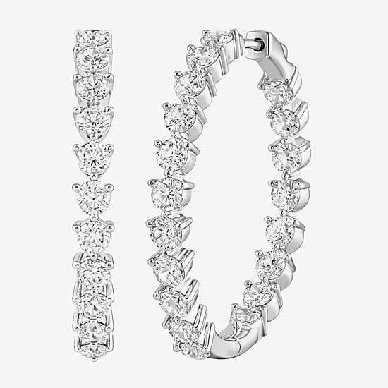 (G-H / Si2) Womens 5 CT. T.W. Lab Grown White Diamond Sterling Silver 31.9mm Hoop Earrings