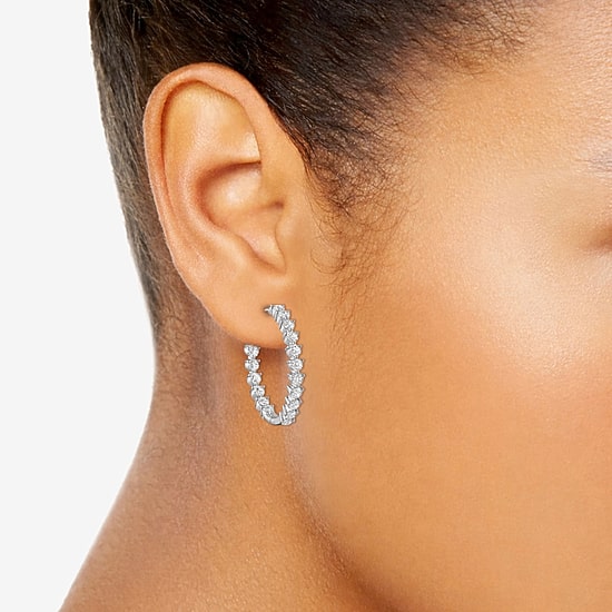 (G-H / Si2) Womens 5 CT. T.W. Lab Grown White Diamond Sterling Silver 31.9mm Hoop Earrings