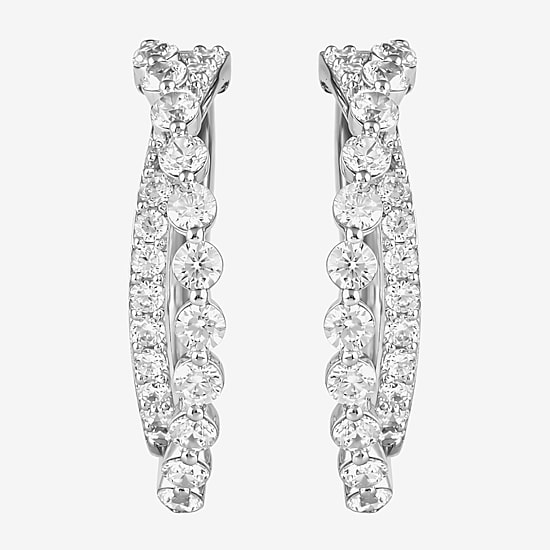 (I / I2) Womens 2 CT. T.W. Lab Grown White Diamond Sterling Silver 27.4mm Hoop Earrings