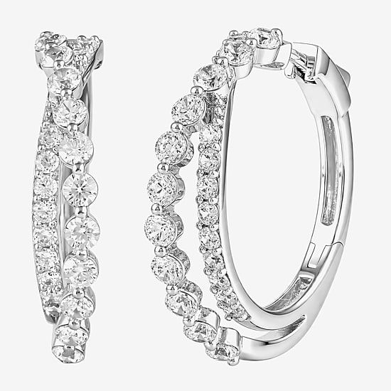 (I / I2) Womens 2 CT. T.W. Lab Grown White Diamond Sterling Silver 27.4mm Hoop Earrings
