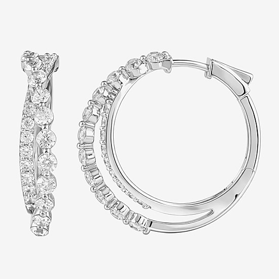(I / I2) Womens 2 CT. T.W. Lab Grown White Diamond Sterling Silver 27.4mm Hoop Earrings