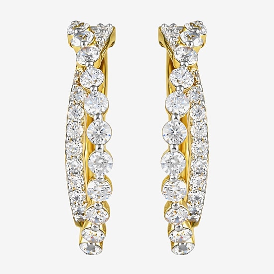 (I / I2) Womens 2 CT. T.W. Lab Grown White Diamond 14K Gold Over Silver 27.4mm Hoop Earrings