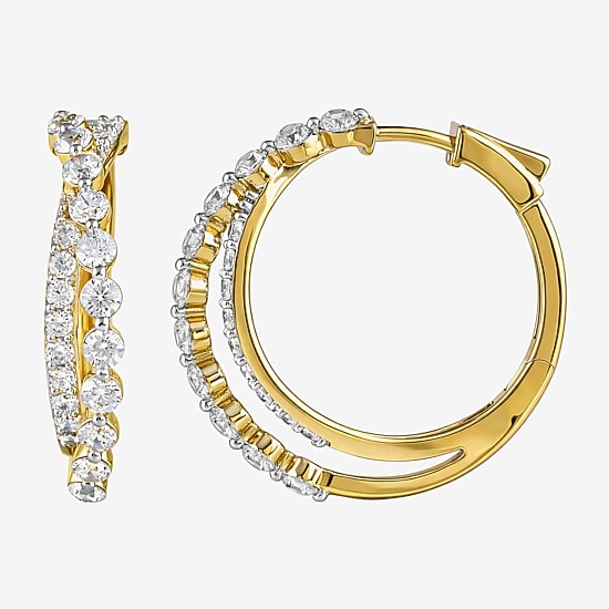 (I / I2) Womens 2 CT. T.W. Lab Grown White Diamond 14K Gold Over Silver 27.4mm Hoop Earrings