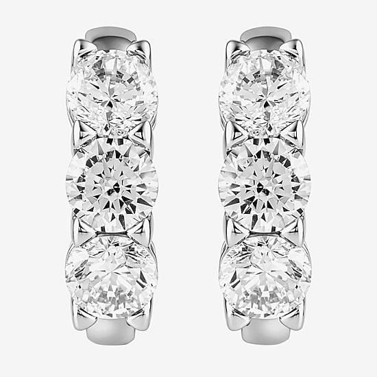 (G-H / Si2) Womens 2 CT. T.W. Lab Grown White Diamond Sterling Silver 15.3mm Hoop Earrings
